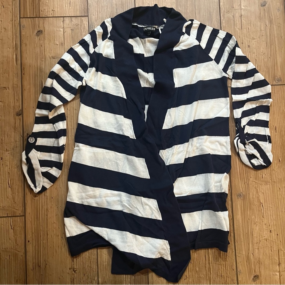 Express Navy and White Striped Cardigan